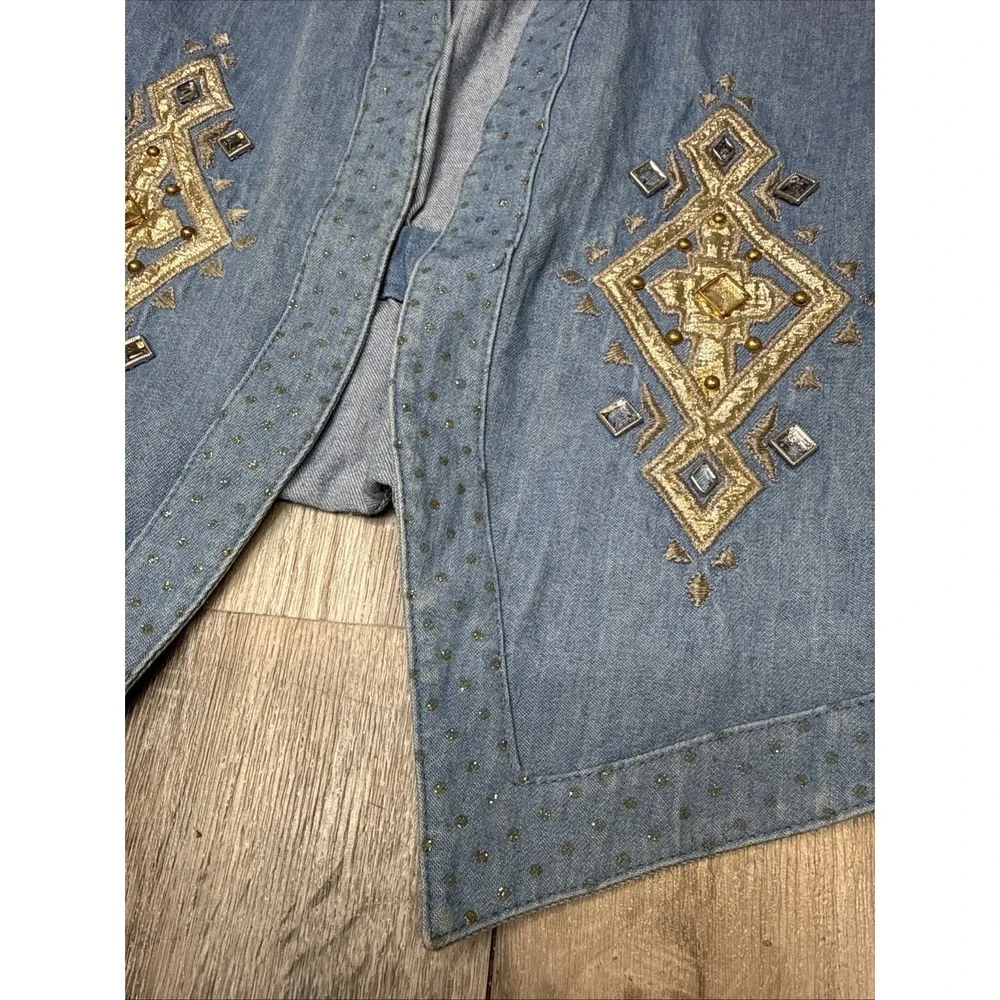 Vtg 2 Pc City Girl western Rockabilly Denim Pants Vest‎ Embellished Rhinestone M
